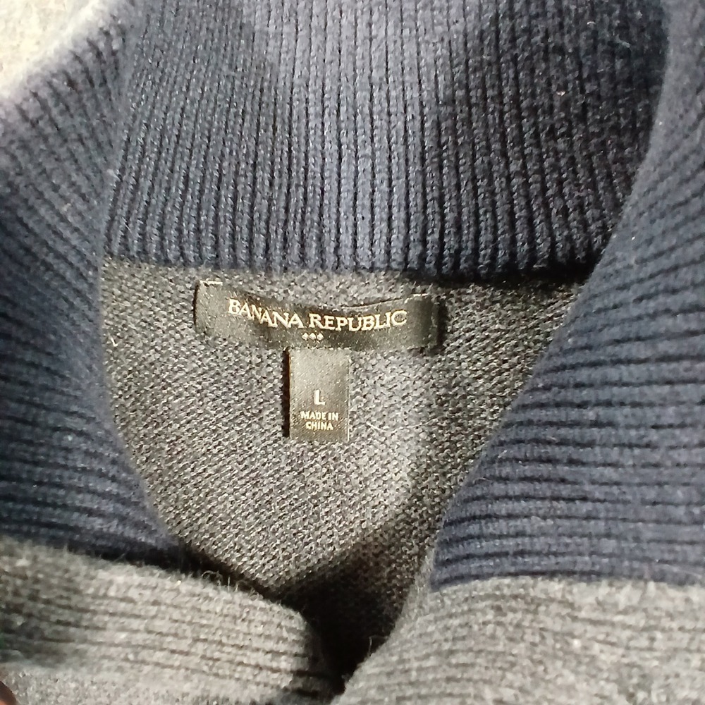 Banana Republic Henley Sweater Mens Large Gray Cotton Mock Neck Button Pockets - Picture 5 of 11